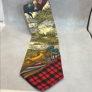 Golf Tie Silk Novelty Landscape Tie in Red and Olive